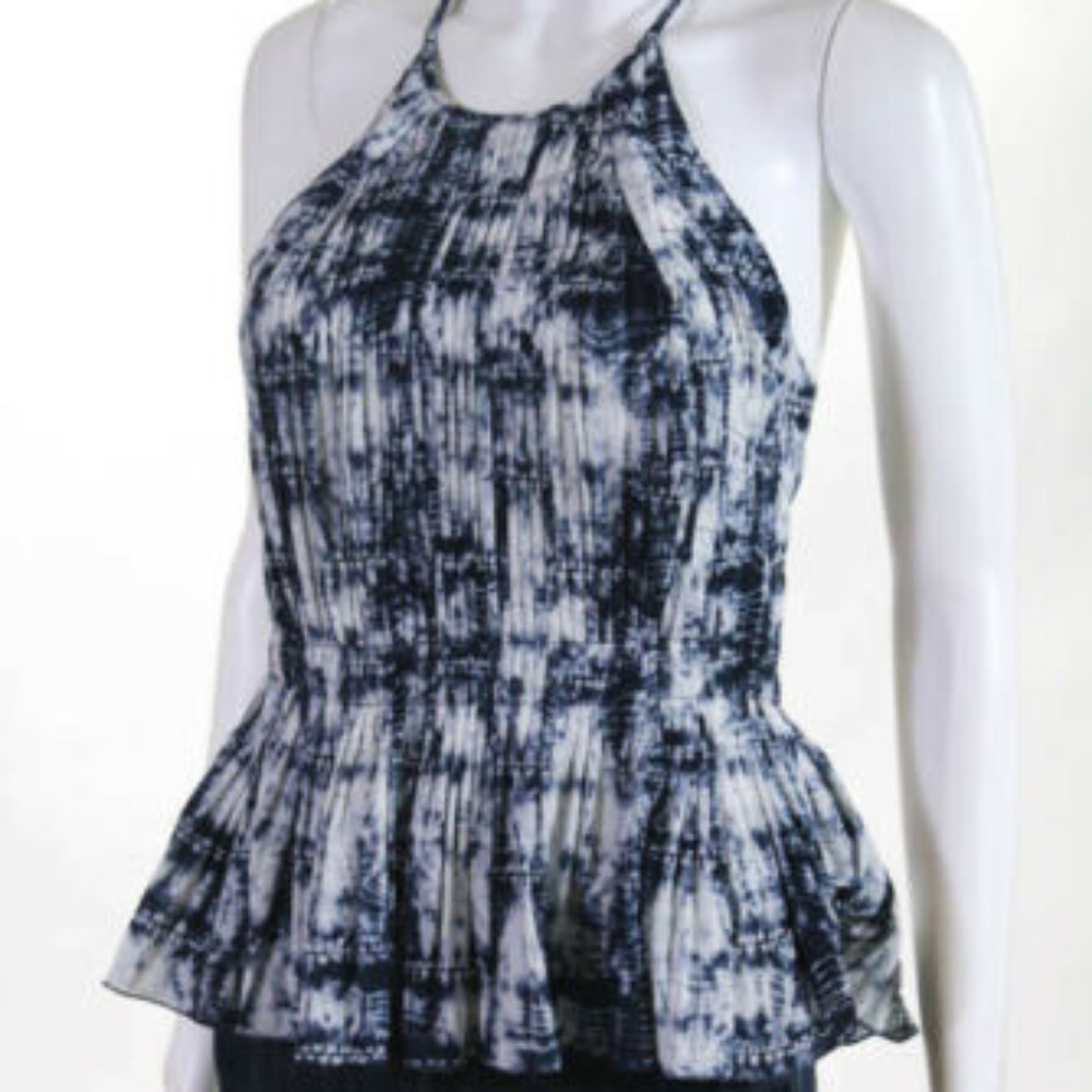 O'2nd Blue White Tie Dye Pleated Top Size 2